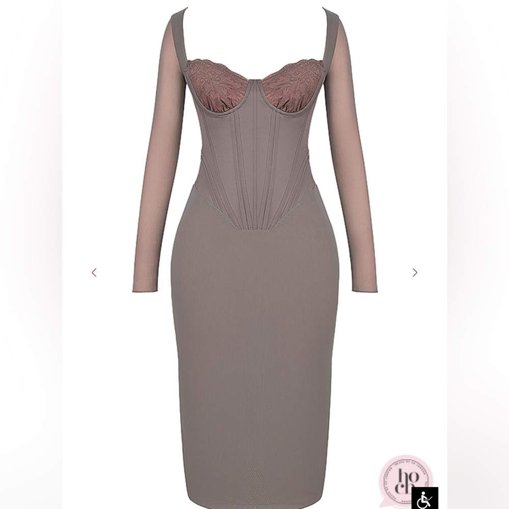 House of CB Mocha Long Sleeve Corset Dress - Picture 11 of 14